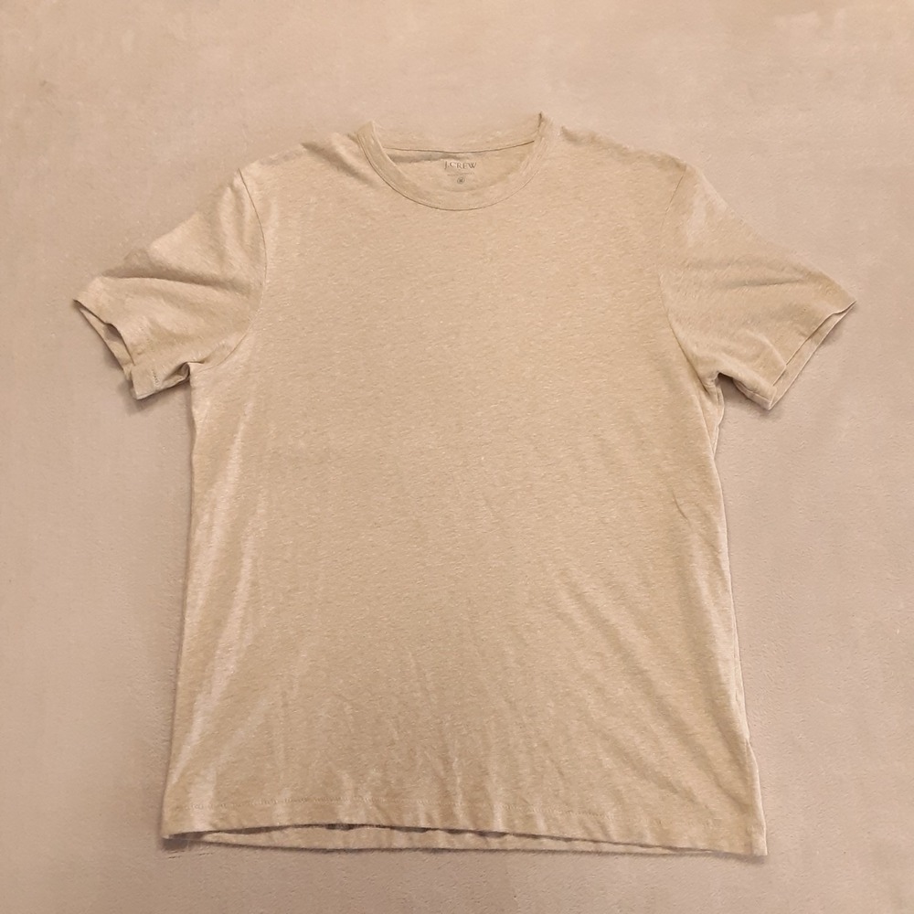 J.Crew Mens Linen Blend Crewneck T-Shirt Medium Beige Heather SS